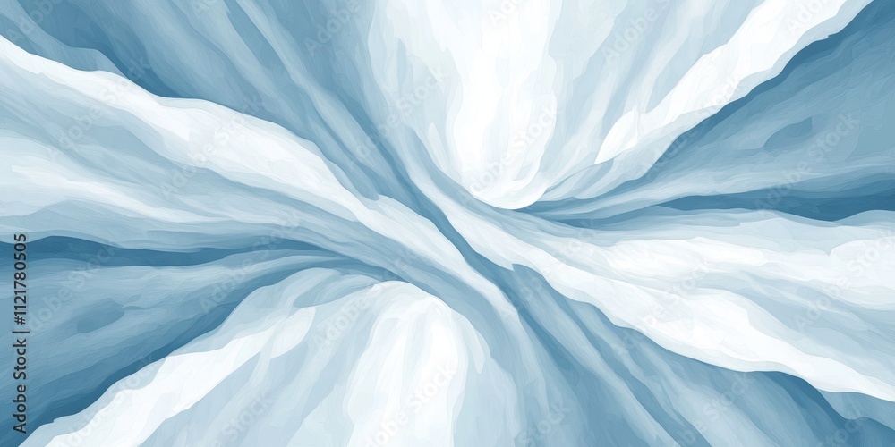 Obraz premium 青と白の流れるような抽象的な模様が広がるデザインのアート作品