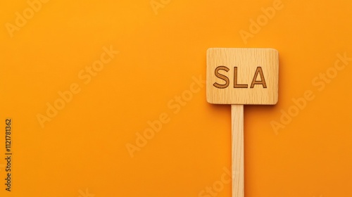 SLA service level agreement symbol on wooden stick against vibrant orange background for business and contract concepts with copy space photo