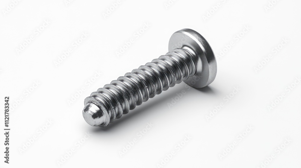 Metal screw isolated on a clean white background showcasing its threads and head design for industrial and mechanical use. Metal screw isolated on a clean white background showcasing its threads and head design for industrial and mechanical use.