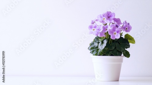 African violet potted plant with beautiful purple flowers against a clean white background showcasing its vibrant colors and lush leaves