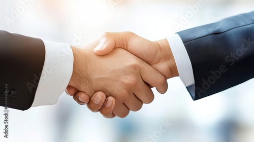 Close-Up View of Two Business Professionals Engaging in a Firm Handshake Demonstrating Trust and Cooperation in a Professional Environment