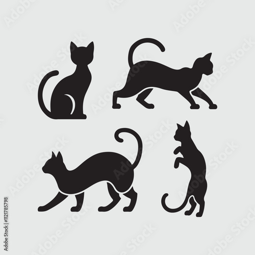 black cat set silhouette vector design in white background.