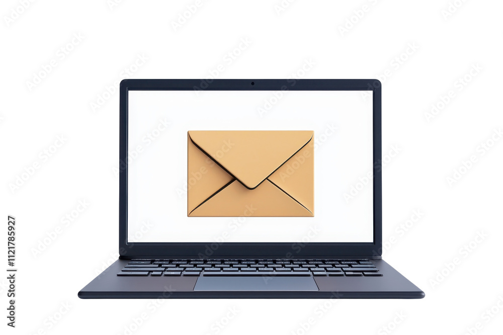 A laptop displays a closed envelope icon, symbolizing digital communication and messaging. A laptop displays a closed envelope icon, symbolizing digital communication and messaging.
