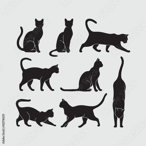 black cat set silhouette vector design in white background.