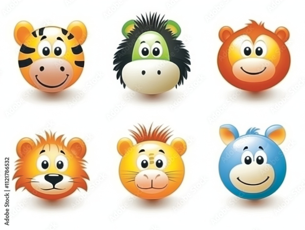 Fototapeta premium Cute Cartoon Animal Faces in Vector Style