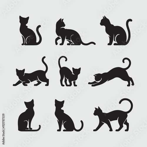 black cat set silhouette vector design in white background.