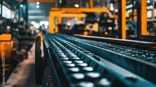 Wallpaper Mural Industrial conveyor belt and machinery setup in a large factory demonstrating modern manufacturing processes and automation technology. Torontodigital.ca