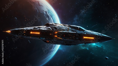 Wallpaper Mural Here are a few options for your stock photo description, all under 200 characters:


**Option 1 (Focus on action):**

> Futuristic spaceship in deep space, soaring past a vibrant p Torontodigital.ca