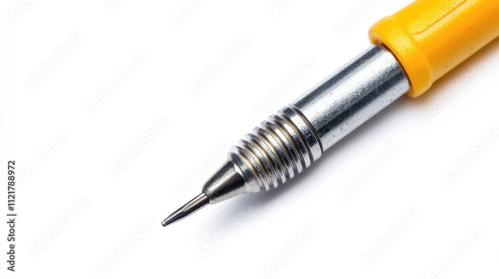Naklejka premium Precision screwdriver with interchangeable bit isolated on a clean white background showcasing its design and functionality