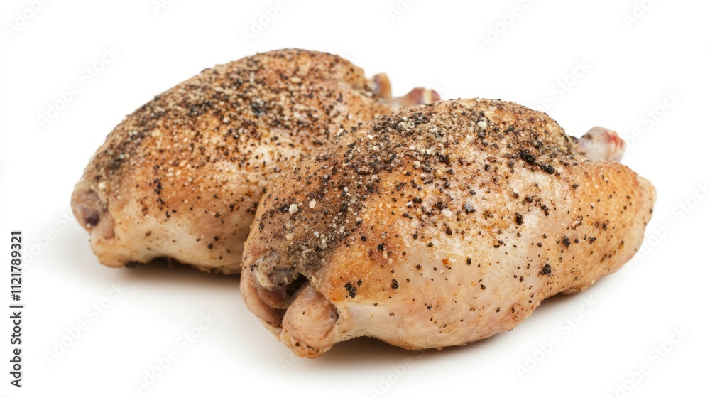 Roasted quail seasoned with spices placed on a clean white background for a gourmet culinary presentation. Roasted quail seasoned with spices placed on a clean white background for a gourmet culinary presentation.