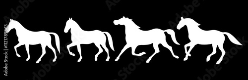 Four ways of moving horses. Black and white illustration