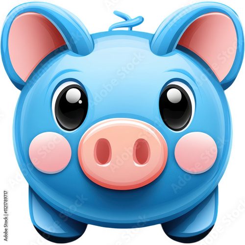 Cute, Blue Cartoon Pig Character with Large Eyes and Smile