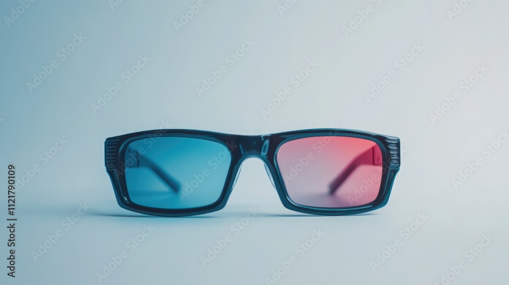 Retro stereo glasses on a clean white background highlighting their iconic red and blue lenses for visual effects and 3D experiences Retro stereo glasses on a clean white background highlighting their iconic red and blue lenses for visual effects and 3D experiences