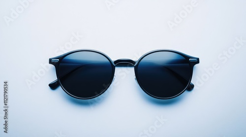 Chic black sunglasses on a minimalist white background showcasing modern eyewear design and elegance. photo