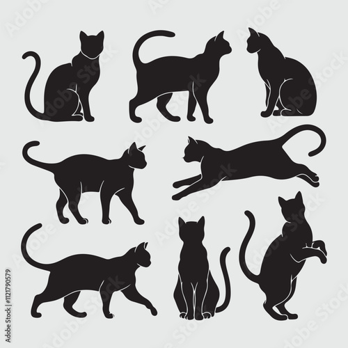 black cat set silhouette vector design in white background.