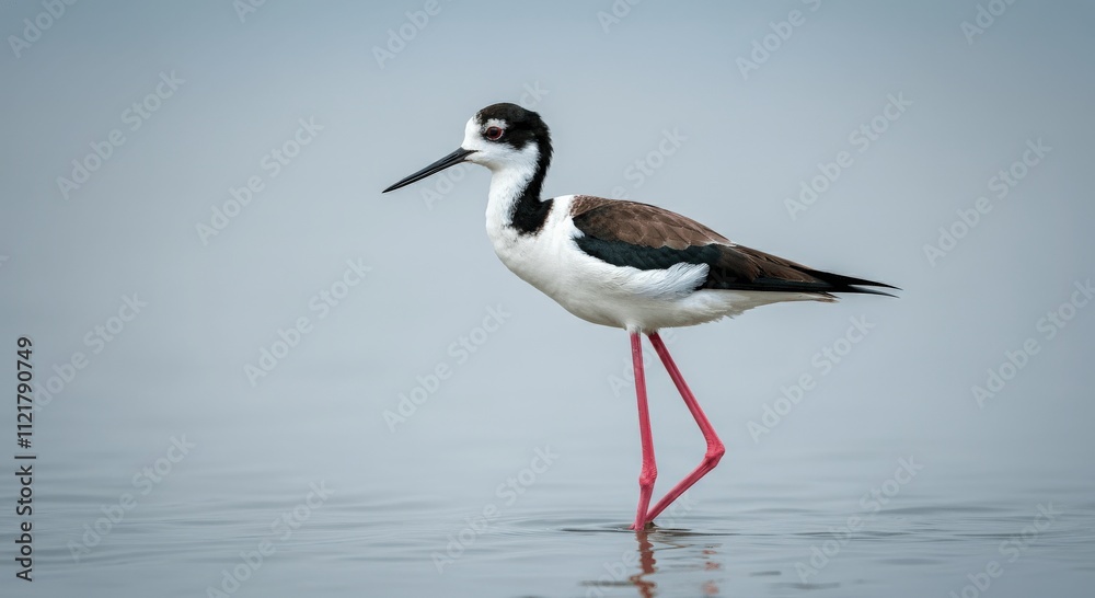 Graceful black-necked stilt wading in tranquil waters Graceful black-necked stilt wading in tranquil waters