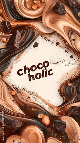 chocolate and chocolate chips background or wallpaper for social media with the word chocoholic aren't we all