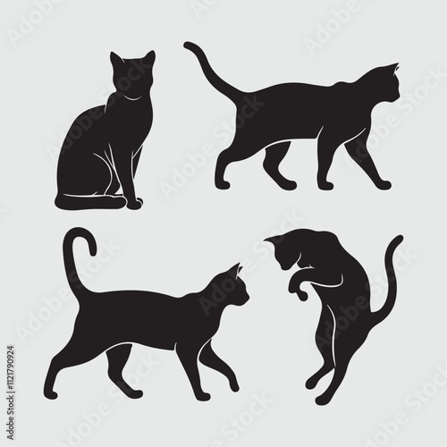 black cat set silhouette vector design in white background.