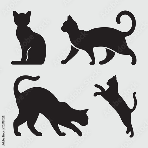black cat set silhouette vector design in white background.