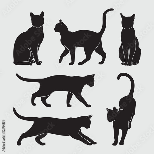 black cat set silhouette vector design in white background.