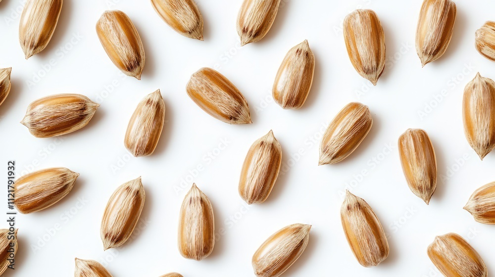 Sunflower seeds arranged on a clean white background showcasing their natural texture and color in a flat lay composition Sunflower seeds arranged on a clean white background showcasing their natural texture and color in a flat lay composition