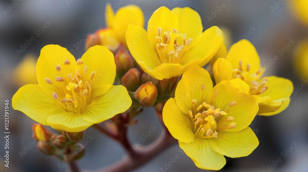 Obraz premium Yellow flower clusters of Desert Trumpet Eriogonum Inflatum blooming in Southern Mojave Desert during springtime showcasing natural beauty.