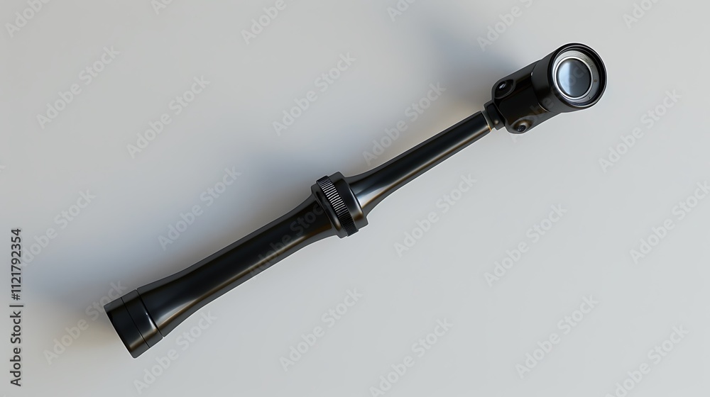A modern otoscope with a sleek black design, placed on a white background. A modern otoscope with a sleek black design, placed on a white background.