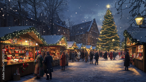 mercatino di natale con la neve