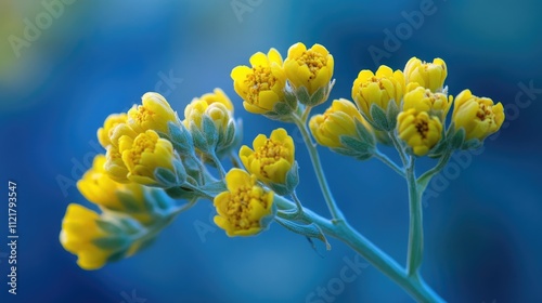 Blooming yellow flower clusters of Desert Trumpet Eriogonum Inflatum in Twentynine Palms Southern Mojave Desert Springtime landscape. photo