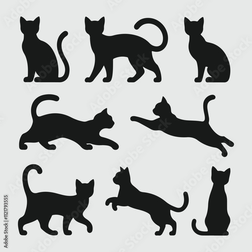 black cat set silhouette vector design in white background.