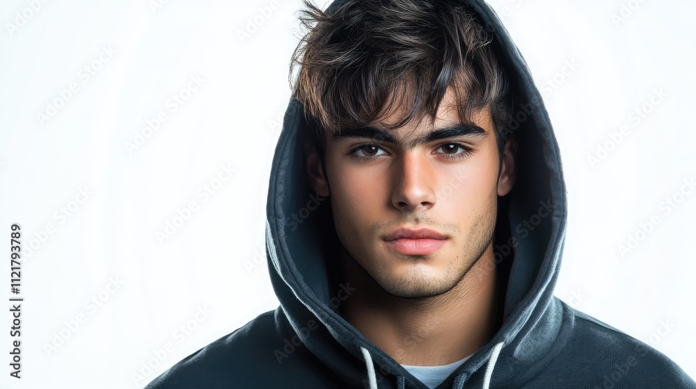 Handsome young man in a hoodie posing against a clean white background showcasing modern fashion and youthful style Handsome young man in a hoodie posing against a clean white background showcasing modern fashion and youthful style