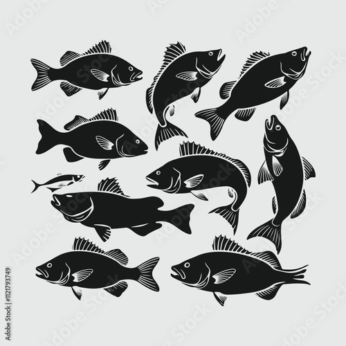 set of fish icons silhouette