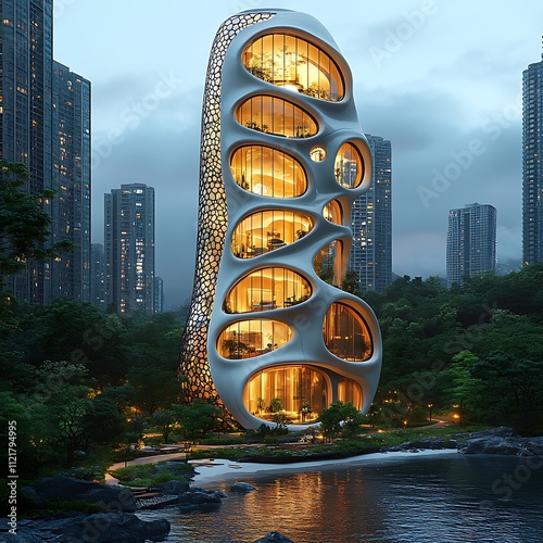 Organic inspired tower futuristic architectural style high resolution hd picture photo