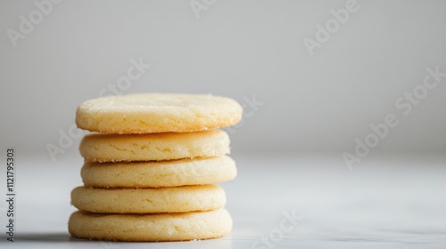 Stack of buttery cookies on a minimalistic white background highlighting delicious treats for desserts or snack promotions photo