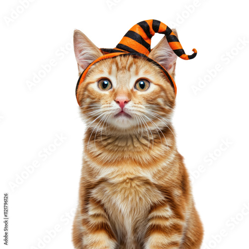 Adorable Orange Tabby Cat in Halloween Costume  PNG Festive Pet Portrait