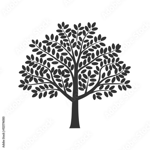 black tree silhouette in white background.