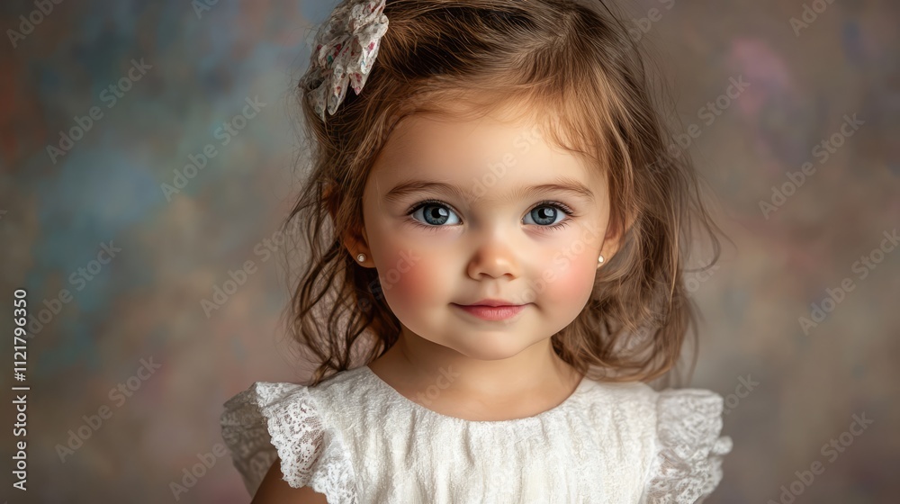 Portrait of a charming little girl in a vintage studio setting with soft lighting and a delicate expression Portrait of a charming little girl in a vintage studio setting with soft lighting and a delicate expression