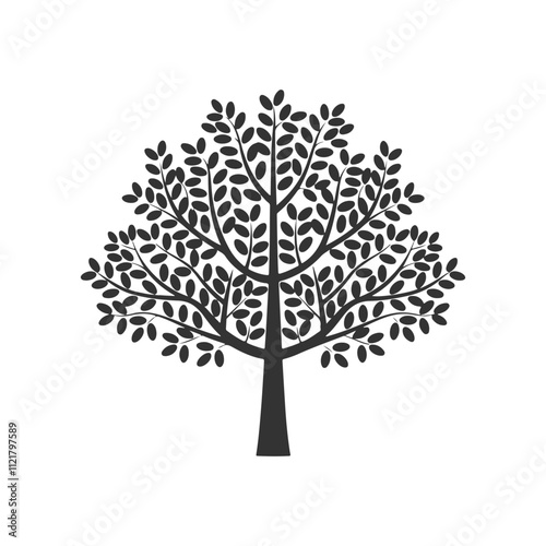 black tree silhouette in white background.