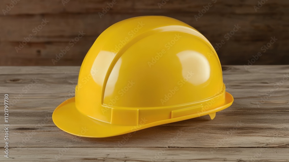 Yellow safety helmet on wooden table with blank paper, symbolizing construction project planning and workplace safety for engineers and workers. Yellow safety helmet on wooden table with blank paper, symbolizing construction project planning and workplace safety for engineers and workers.