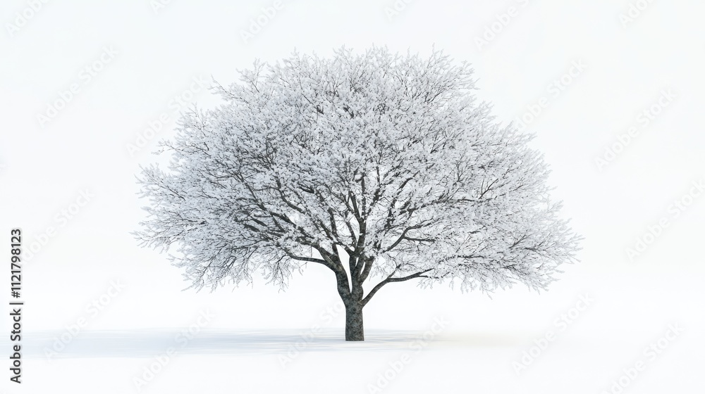 Obraz premium Snowy tree silhouette against a pristine white background creating a serene and peaceful winter landscape atmosphere