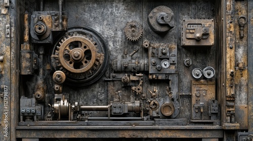 Wallpaper Mural Industrial machinery background with steel components gears pistons pulleys and hydraulic systems showcasing vintage technology aesthetics Torontodigital.ca
