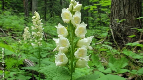 Serrated Wintergreen Orthilia secunda Immature Inflorescence Among Lush Green Forest Background in Soft Natural Light photo