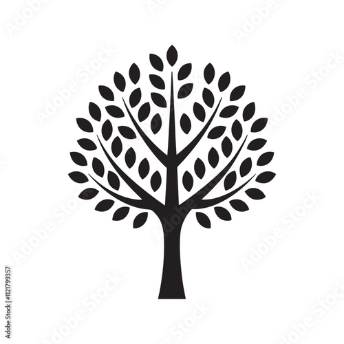 black tree silhouette in white background.