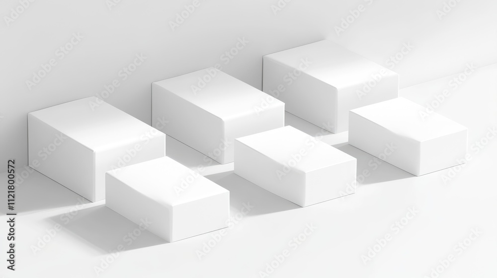 Minimalist white box mockup arranged in an open rectangular design showcasing versatility for branding and packaging presentations. Minimalist white box mockup arranged in an open rectangular design showcasing versatility for branding and packaging presentations.
