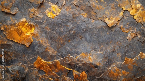 Surface of gold antimony ore showcasing mineral layers of quartz mica garnet and sulfides in a detailed geological texture background photo