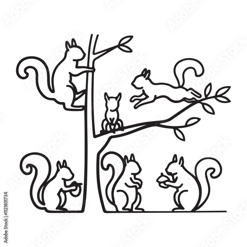 Squirrel silhouettes set in white background.