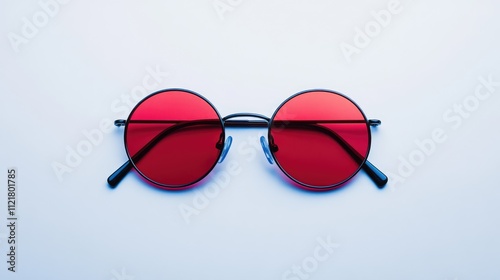 Stylish round red sunglasses on a clean white background showcasing modern fashion accessories for summer trends and eye protection. photo