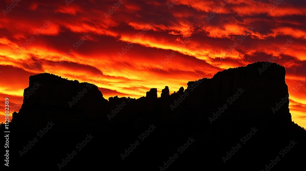 Stunning silhouette of Airport Mesa at sunset in Sedona Arizona showcasing vibrant colors and dramatic cloud formations. Stunning silhouette of Airport Mesa at sunset in Sedona Arizona showcasing vibrant colors and dramatic cloud formations.