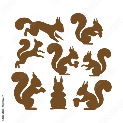 Squirrel silhouettes set in white background.