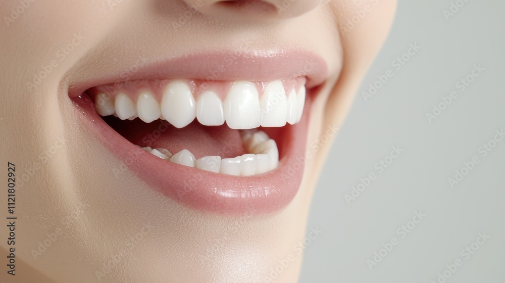 Obraz premium Studio closeup joyful woman with bright smile and white teeth